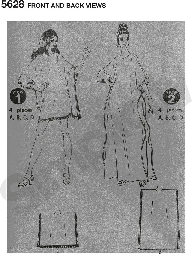 Simplicity UV5628OS 1970's Vintage Fashion Women's Caftan Sewing Pattern Kit, Code 5628, Sizes 8-40 - Image 4