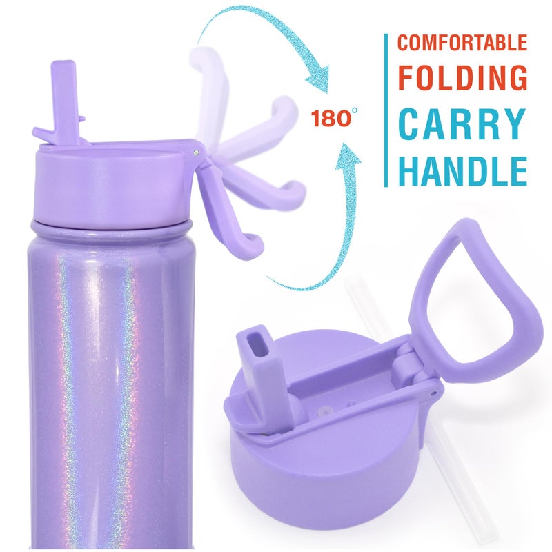 CHILLOUT LIFE 17 oz Kids Insulated Water Bottle with Straw Lid Leakproof and Cute Waterproof Stickers, Personalized Stainless Steel Thermos Flask Metal Water Bottle, Purple Sparkle - Image 4
