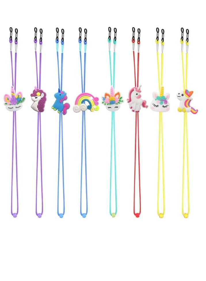 FengSVMA 8PCS Kids Glasses Strap Unicorn Rainbow Adjuster Stretchy Eyeglass Strap for Girls Boys, Multicolor, Large - Image 1