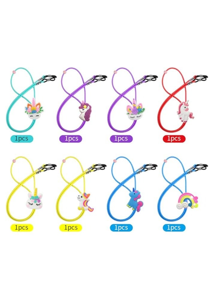 FengSVMA 8PCS Kids Glasses Strap Unicorn Rainbow Adjuster Stretchy Eyeglass Strap for Girls Boys, Multicolor, Large - Image 4
