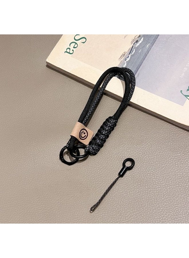 NIBEMINENT Beaded Phone Lanyard, Anti Lost Removable Wrist Strap, Chain-link Braided Rope Bracelet Pendant, Phone Keychain Lanyard,Pure Black - Image 1