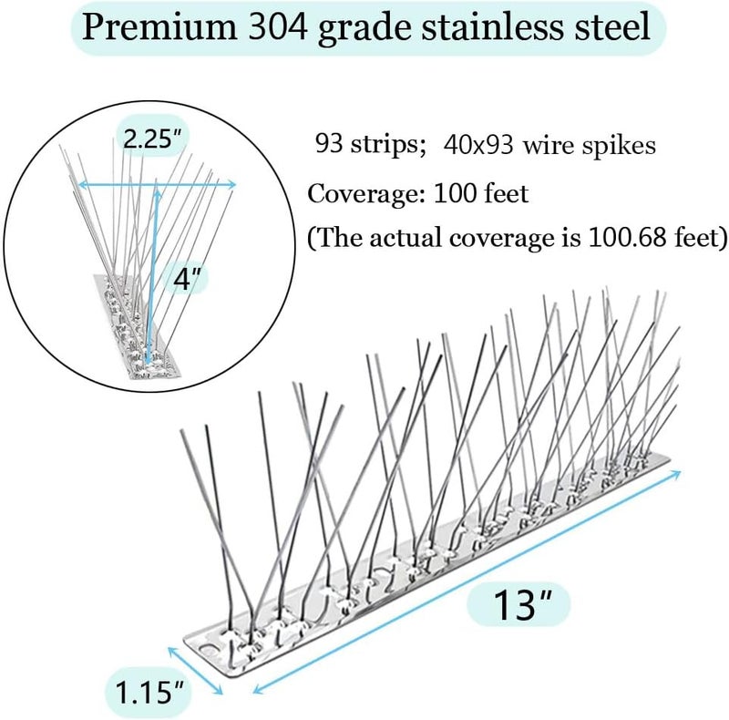 PANGCH Bird Spikes,Stainless Steel Bird Spikes Metal Bird Spikes Fence Spikes Easy to Install - 93 Strips 100.68 Feet Coverage - Image 4