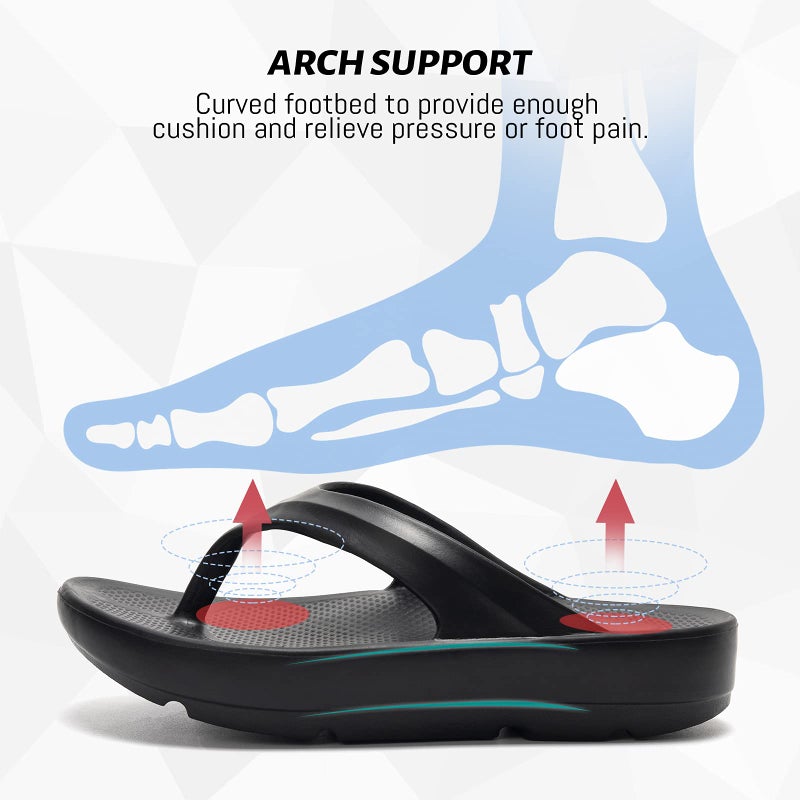 FUNKYMONKEY Flip Flops for Women Arch Support Comfort Thongs Sandals (6 M US, BLACK A) - Image 4