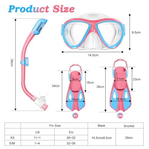 ACQCES Snorkeling Gear for Kids Ages 5-15, 4 in 1 Mask Fins Snorkel Set with HD Tempered Glass Panoramic View Anti-Fog Mask, Dry Top Snorkel, Adjustable Trek Fins, and Mesh Bag, Kids Snorkel Set for Youth - Image 2