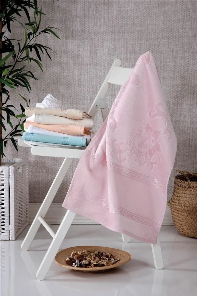 Sevim 6 Piece Set Jacquard Velvet Etamine Interlaced Towel - Soft and Stylish Design - 50x90 cm