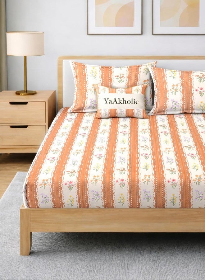 YaAkholic طقم ملاءات سرير ياهكوليك المضاد للحساسية بحجم كينج بنقشة مخططة من الألياف الدقيقة - 240 خيط، يتضمن غطاءين للوسائد (المقاس - 78 × 72 بوصة (يناسب حتى 6-8 بوصة) (برتقالي، كينج - 78 × 72) - Image 1