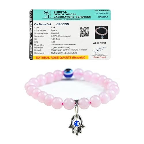 Crocon Certified Original Rose Quartz Bracelet – Natural Crystal Healing Stone for Women & Men – Love & Self-Care Gemstone – Handmade Beaded Bracelet – Pink Crystal Jewelry Gift - Image 1