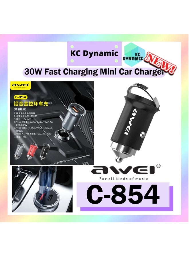 Awei C-854 Smart Car Charger 30W Fast Charging Car Charger Dual Port Mini Size Pengecas Kereta Awei Car Charger - Image 5