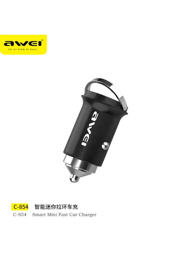 Awei C-854 Smart Car Charger 30W Fast Charging Car Charger Dual Port Mini Size Pengecas Kereta Awei Car Charger - Image 1