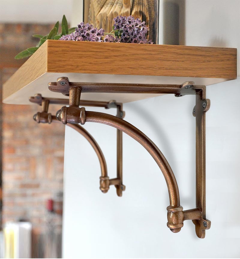 NACH Decorative Shelf Brackets, 2 Pack of 9.6 x 1.7 x 9.6 inch Copper Cast Iron Shelf Brackets - Decorative Brackets for Mounting - Industrial Style Brackets - Image 5
