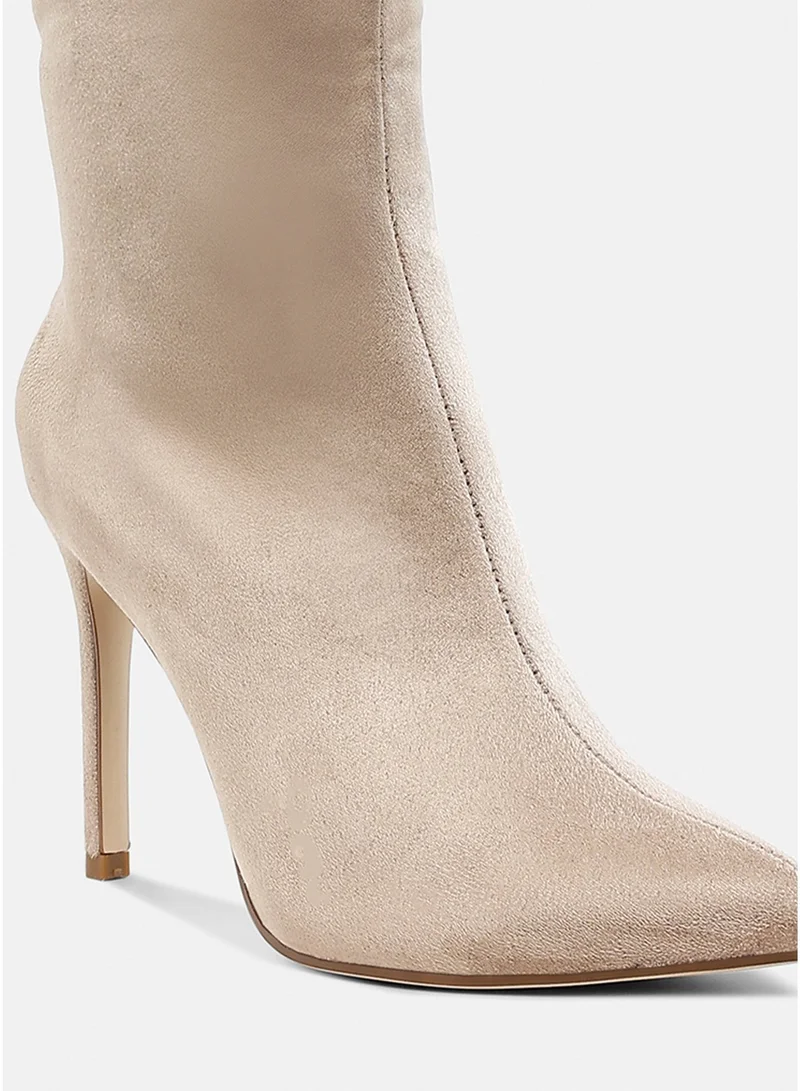 London Rag SH5088_BEIGE London Rag Rhinestone Patterned Calf Boots in Beige for Women | Best Price UAE
