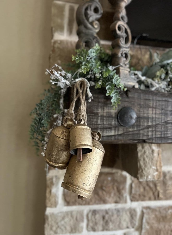 MAI Set of 3 Giant Harmony Metal Cow Bells Huge Vintage Handmade Rustic Christmas Hanging Tibetan Inspired with Jute Hanging Rope. - Image 5