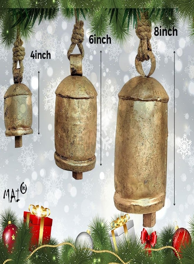 MAI Set of 3 Giant Harmony Metal Cow Bells Huge Vintage Handmade Rustic Christmas Hanging Tibetan Inspired with Jute Hanging Rope. - Image 2