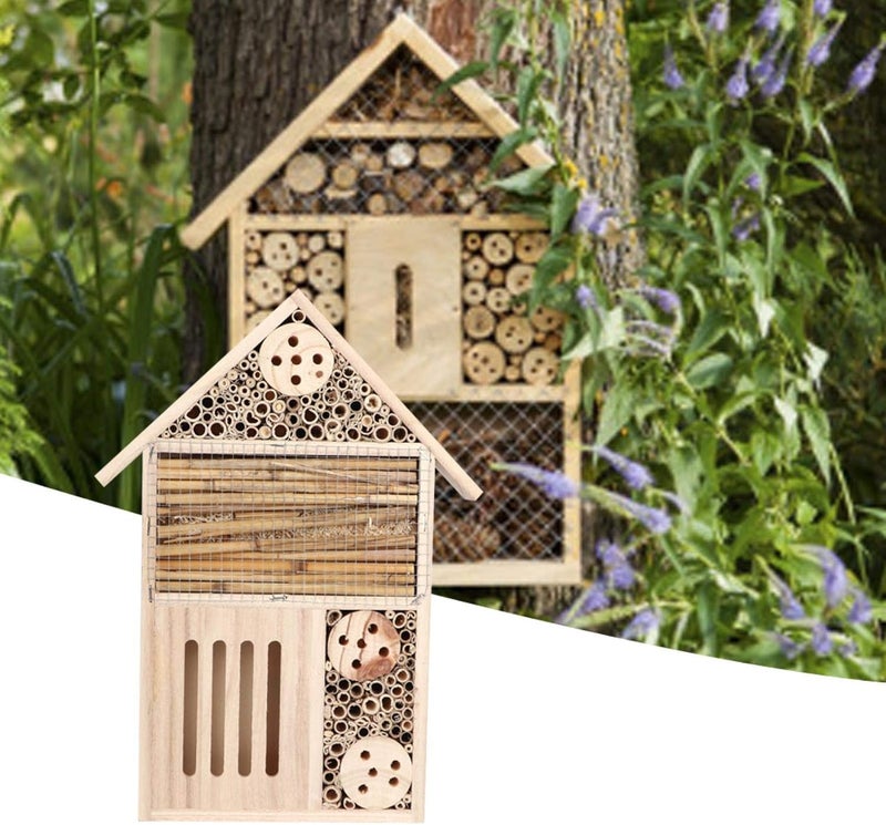 woobles Insect House Natural Wooden Bee Hotel Butterfly Habitat,Adopts Tubular Channels,Garden Shelter for Bees, Butterflies, Ladybugs (A)-A - Image 2