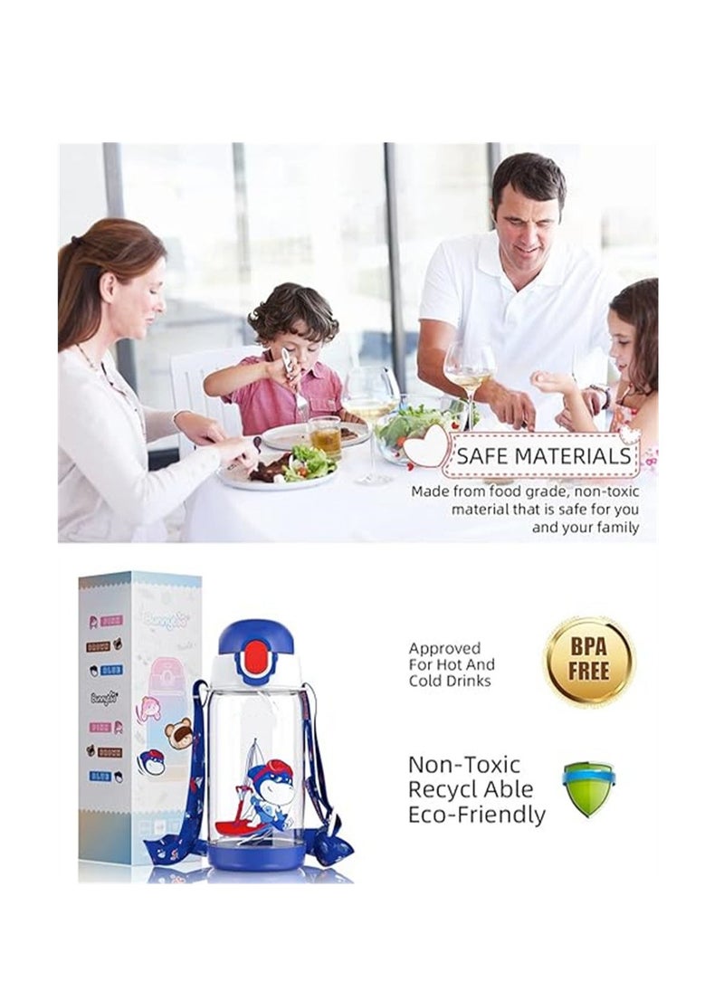 Kids Water Bottle With Straw, Bpa Free, Flip Nozzle, Child Water Bottle With Two Lids, Carry Loop Lightweight, Leak-Proof, 500Ml Drinking Bottle  - Image 5