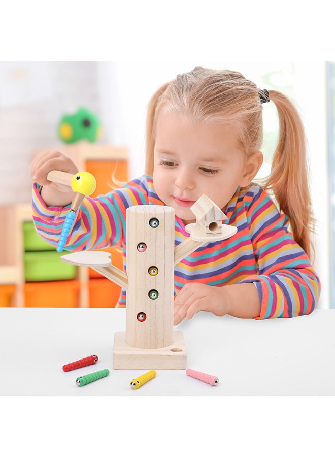Magnetic Birds Catch Insect Children's Wooden Toys Baby Early Education Educational Building Blocks Boys And Girls Enlightenment Hand-Eye Coordination-Color:JX-Bird Catch Bug Game - Image 3