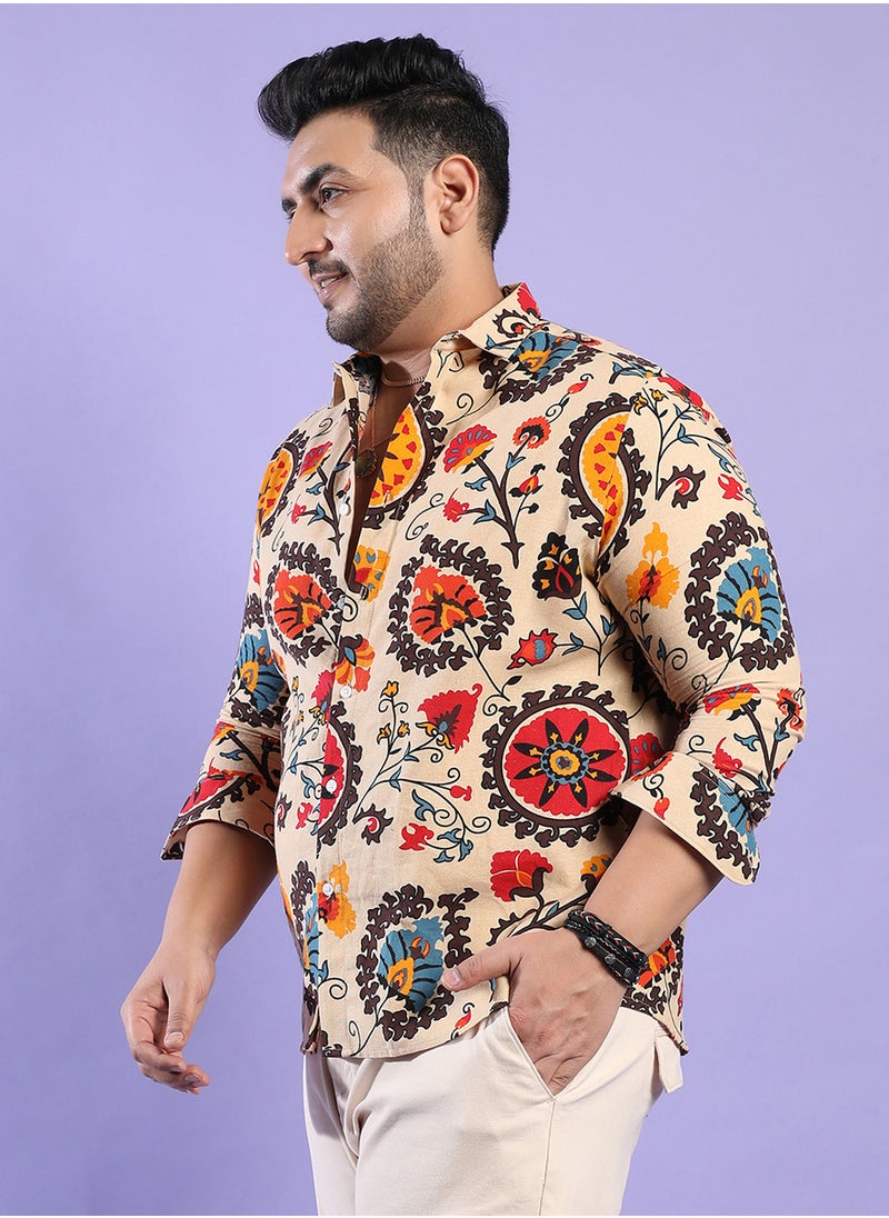 Instafab Plus Instafab Plus Men's Multicolour Ethnic Floral Shirt For Casual Wear | Spread Collar | Long Sleeve | Button Closure | Cotton Shirt Crafted With Comfort Fit For Everyday Wear  - Image 3