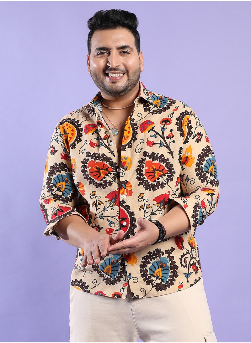 Instafab Plus Instafab Plus Men's Multicolour Ethnic Floral Shirt For Casual Wear | Spread Collar | Long Sleeve | Button Closure | Cotton Shirt Crafted With Comfort Fit For Everyday Wear  - Image 2