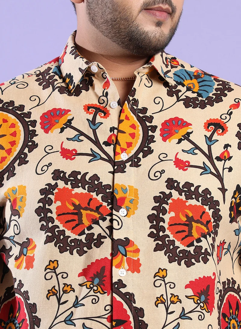 Instafab Plus Instafab Plus Men's Multicolour Ethnic Floral Shirt For Casual Wear | Spread Collar | Long Sleeve | Button Closure | Cotton Shirt Crafted With Comfort Fit For Everyday Wear