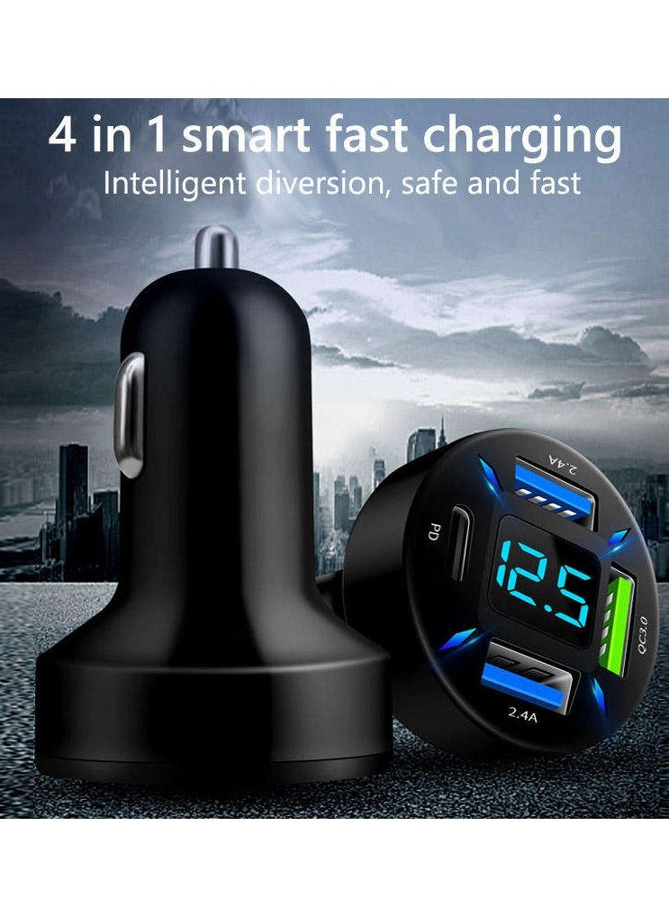 Generic - Super Fast Stylish Car Charger with 3 Usb Port and 1 TYpe c Port with Led Voltage Display - Image 1
