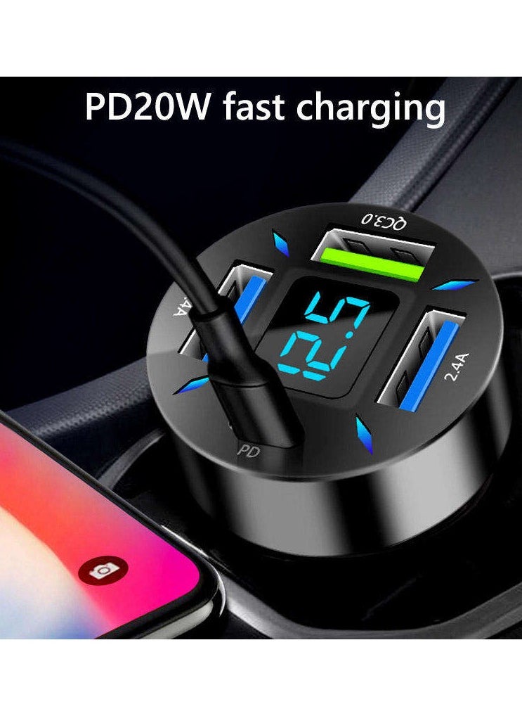 Generic - Super Fast Stylish Car Charger with 3 Usb Port and 1 TYpe c Port with Led Voltage Display - Image 1