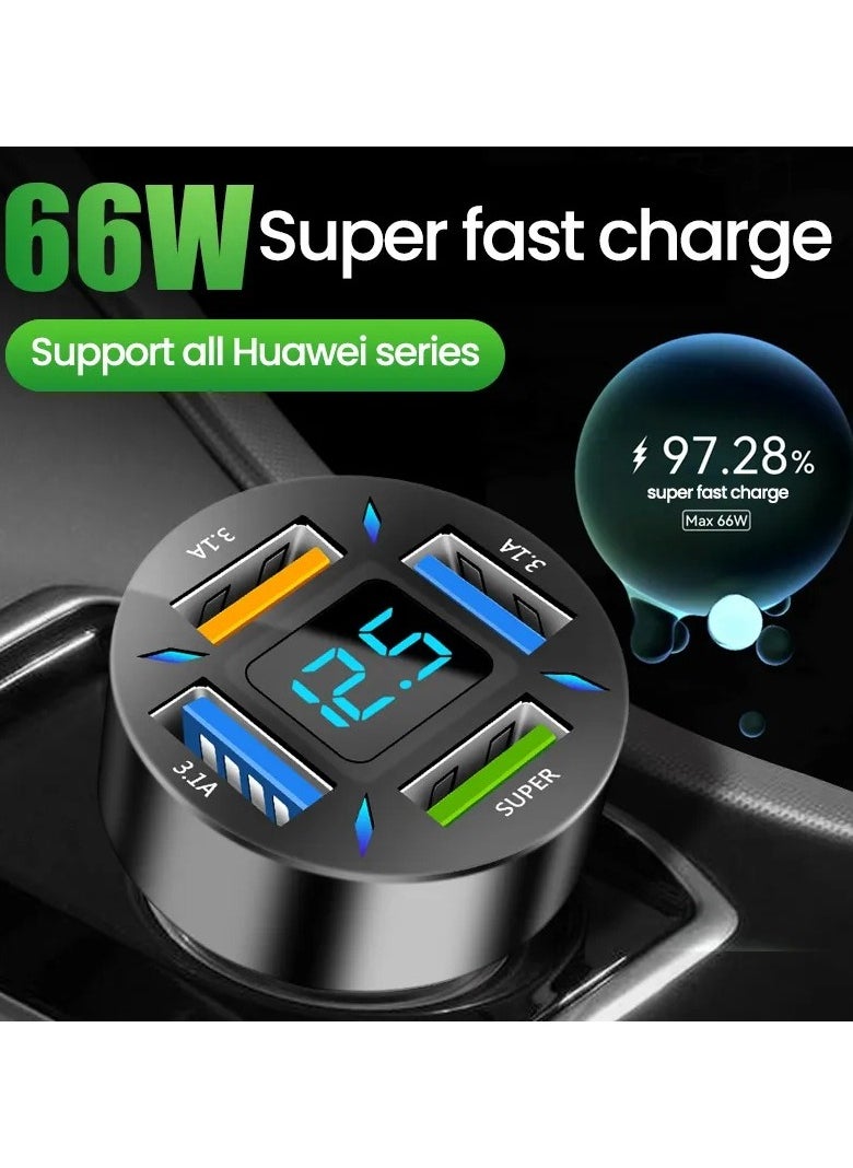 Generic - Super Fast Stylish Car Charger with 3 Usb Port and 1 TYpe c Port with Led Voltage Display - Image 1