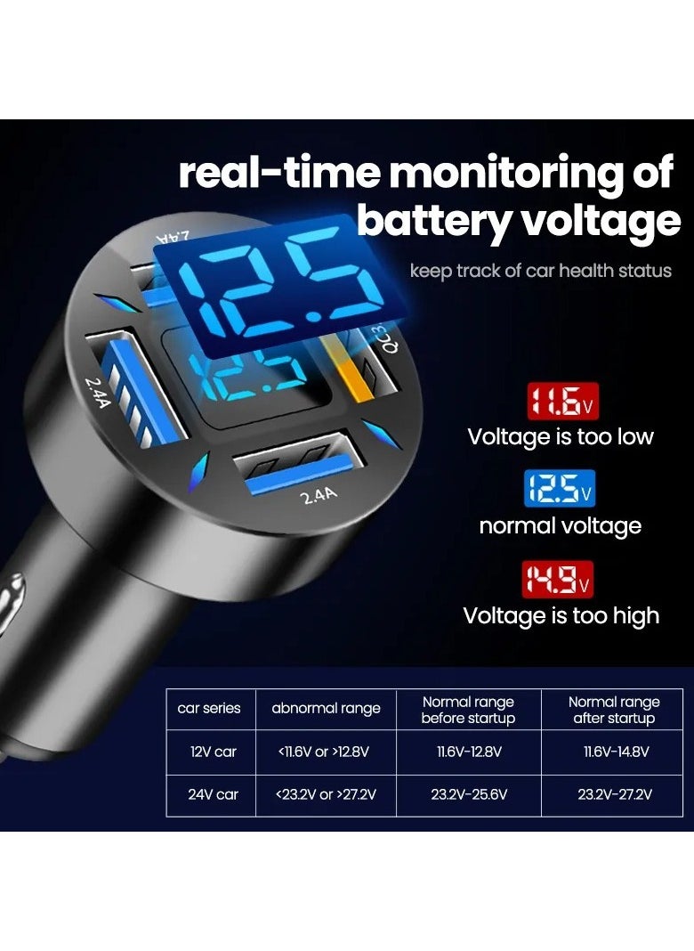 Generic - Super Fast Stylish Car Charger with 3 Usb Port and 1 TYpe c Port with Led Voltage Display - Image 1