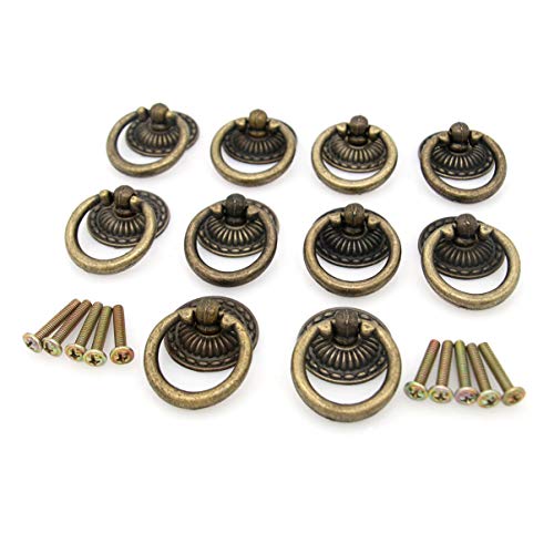 LXZ 10 PCs Vintage Antique Brass Ring Pulls Handles for Cabinet Drawer - Image 2