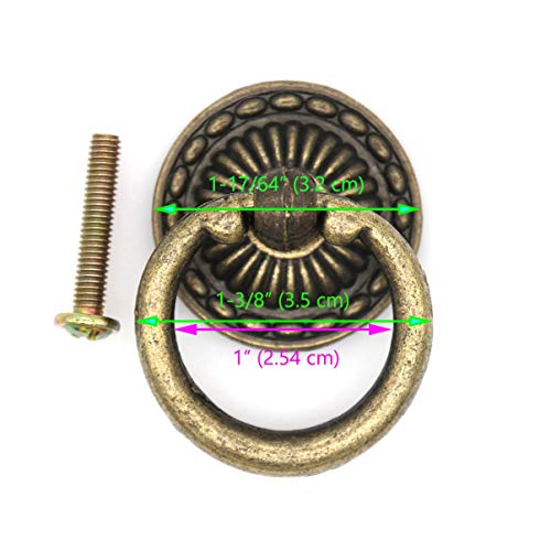 LXZ 10 PCs Vintage Antique Brass Ring Pulls Handles for Cabinet Drawer - Image 3