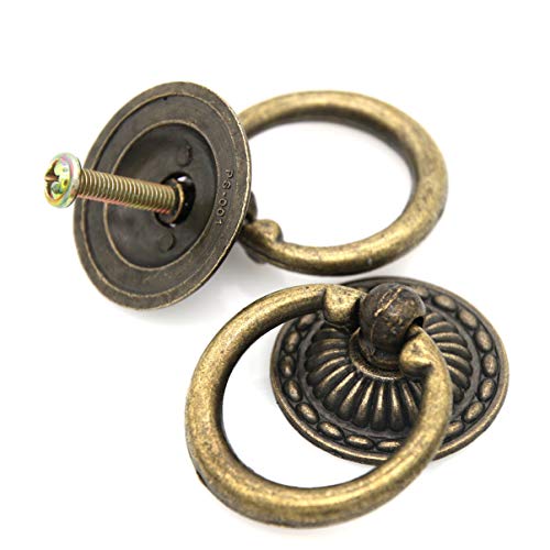 LXZ 10 PCs Vintage Antique Brass Ring Pulls Handles for Cabinet Drawer - Image 5