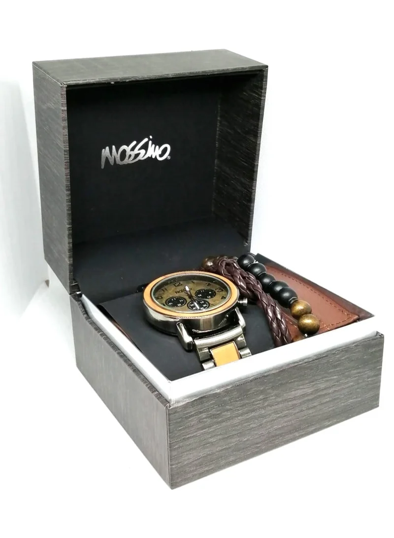 Mossimo Mossimo Men's Watch with 2 Bracelet and Brown Card Wallet Set  Gun Metal Steel 9850S-42-F28