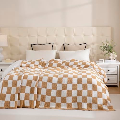 YIRUIO Checkered Knit Throw Blanket Ultra Soft Microfiber Reversible,Fluffy Fuzzy Cozy Throw for Bed,Sofa Couch Home Decor - Image 2