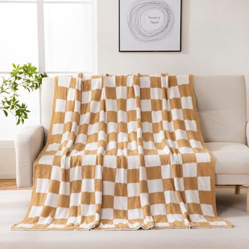 YIRUIO Checkered Knit Throw Blanket Ultra Soft Microfiber Reversible,Fluffy Fuzzy Cozy Throw for Bed,Sofa Couch Home Decor - Image 4