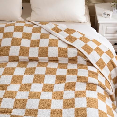 YIRUIO Checkered Knit Throw Blanket Ultra Soft Microfiber Reversible,Fluffy Fuzzy Cozy Throw for Bed,Sofa Couch Home Decor - Image 3