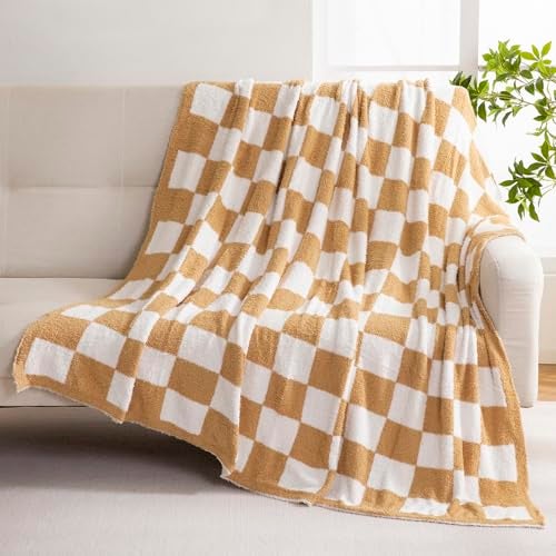 YIRUIO Checkered Knit Throw Blanket Ultra Soft Microfiber Reversible,Fluffy Fuzzy Cozy Throw for Bed,Sofa Couch Home Decor - Image 1