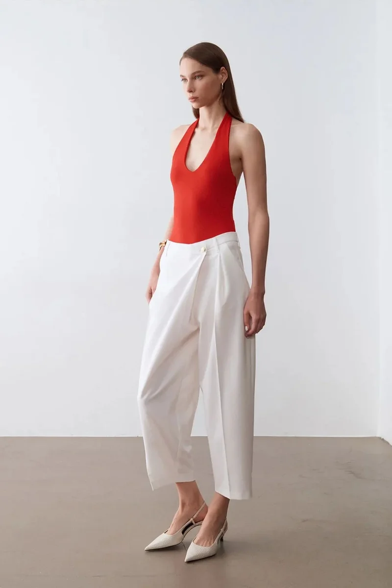 DILVIN High-Waist Wide-Leg Crepe Trousers