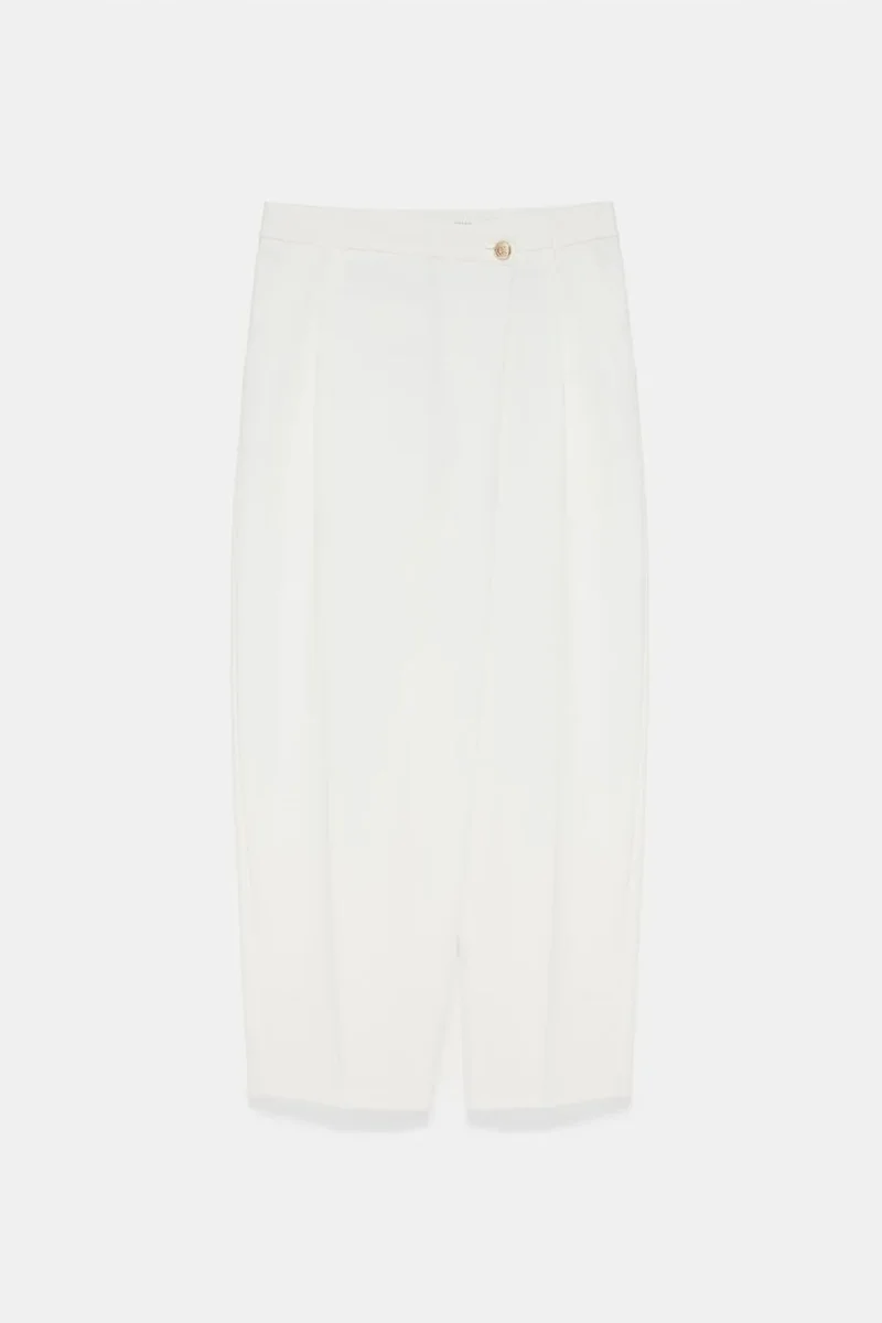 Dilvin White DILVIN High-Waist Wide-Leg Crepe Trousers for Women | Best Price UAE