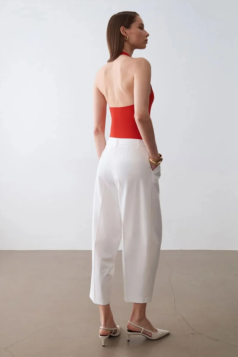 Dilvin White DILVIN High-Waist Wide-Leg Crepe Trousers for Women | Best Price UAE