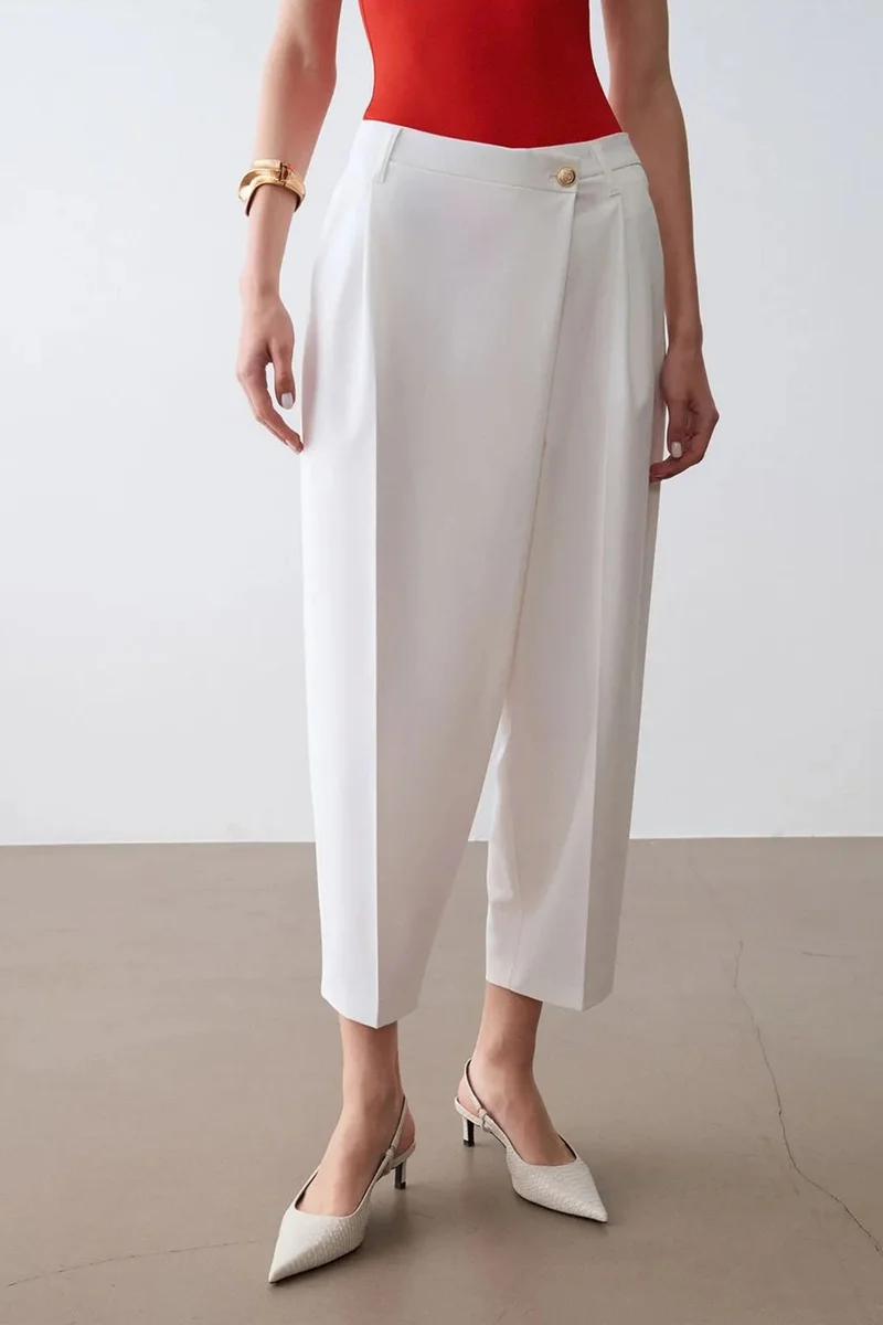 Dilvin White DILVIN High-Waist Wide-Leg Crepe Trousers for Women | Best Price UAE