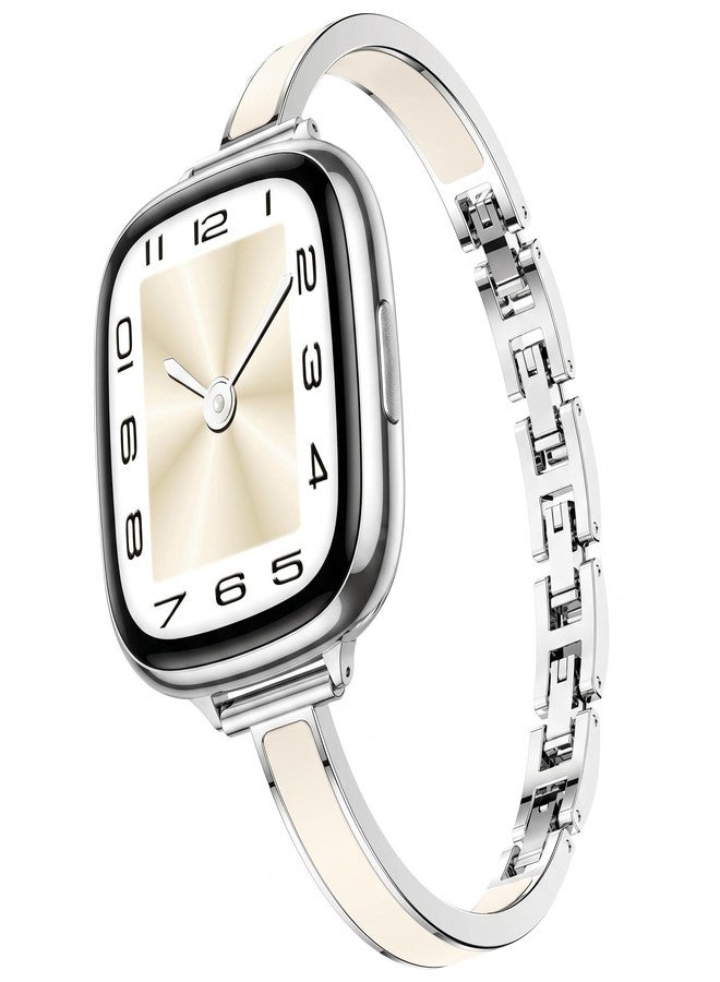 Mosonio Slim Elegant Band Compatible with Fitbit Versa 4/Versa 3/Sense 2/Sense for Women, Dressy Metal Bands with Embedded Silicone Accents and Easy-adjust Link Clasps for Daily Wear (Silver + Light Beige) - Image 4