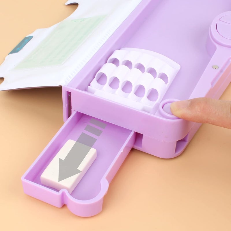 Minache Wide use compliant quality Multifunction Pencil Case, Pencil Box with 2 Compartments for Students - Cartoon Pattern Stationery Set with Pop Out Scissors and Pencil Sharpener Global sizing options - Image 4