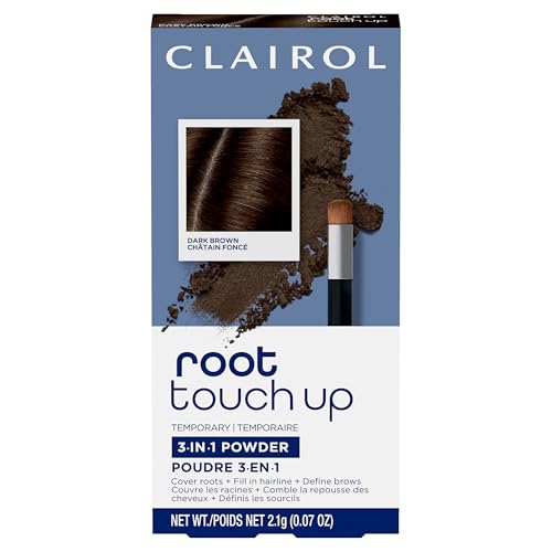 Clairol Root TouchUp Temporary Concealing Powder Dark Brown Hair Color Ammonia Free Instantly Cover Roots Define Eyebrows OntheGo Compact with Mirror and Application Brush Pack of 1 - Image 1