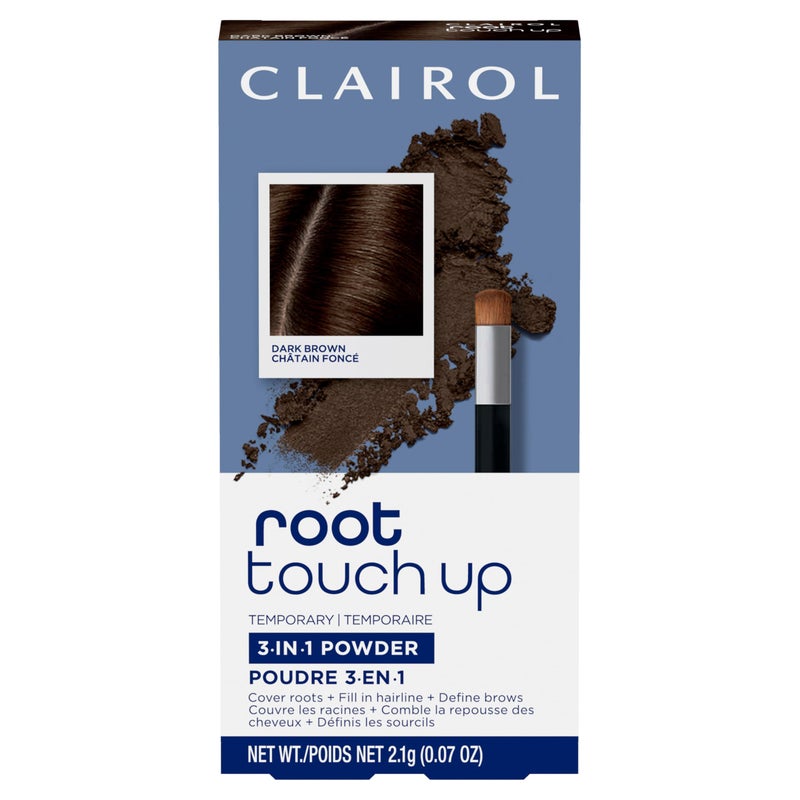 Clairol Root TouchUp Temporary Concealing Powder Dark Brown Hair Color Ammonia Free Instantly Cover Roots Define Eyebrows OntheGo Compact with Mirror and Application Brush Pack of 1 - Image 3
