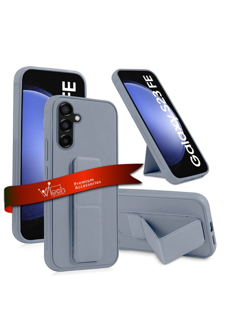 Wtech Hand Grip And Multi Stand Magnetic Car Mount Kickstand Finger Strap Case Cover For Samsung Galaxy S23 FE 5G 2023 Grey - Image 1