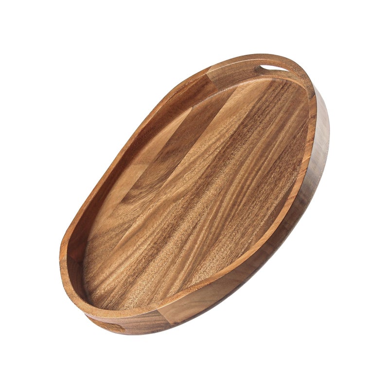 Acacia Wood Serving Tray with Handles  17x13 Round Decorative Ottoman Tray for Living Room Coffee Table Breakfast in Bed Candle Display