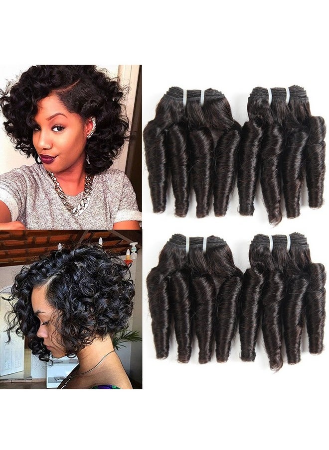 Molefi Brazilian Funmi Hair Loose Wave 4 Bundles Spiral Curl Hair Bundles Short Curly Weave 9A Unprocessed Brazilian Human Hair Extensions 50G/Pc Full Head Natural Color (8 8 8 8 Inch)  - Image 2