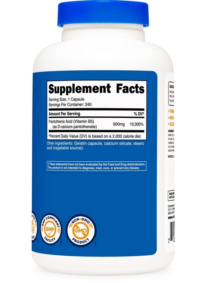 Nutricost Pantothenic Acid (Vitamin B5) 500Mg 240 Capsules - Image 5