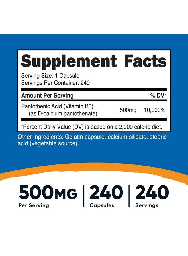 Nutricost Pantothenic Acid (Vitamin B5) 500Mg 240 Capsules - Image 3