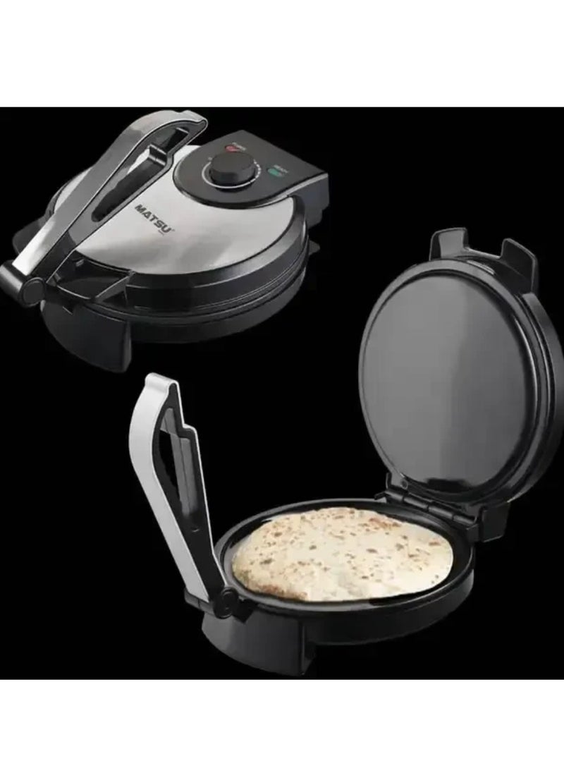 Generic MATSU 10-Inch Electric Roti Maker – 1200W Non-Stick Chapati, Paratha & Flatbread Press with Heavy-Duty Stainless Steel Body, Adjustable Temperature Control, Dual Indicator Lights for Power & Heat, Safety Lock for Secure Use, Easy-to-Clean Non-Stick Cooking Plates, Instruction Manual Included – 220-240V High-Efficiency Kitchen Appliance for Home Use in UAE  - Image 4
