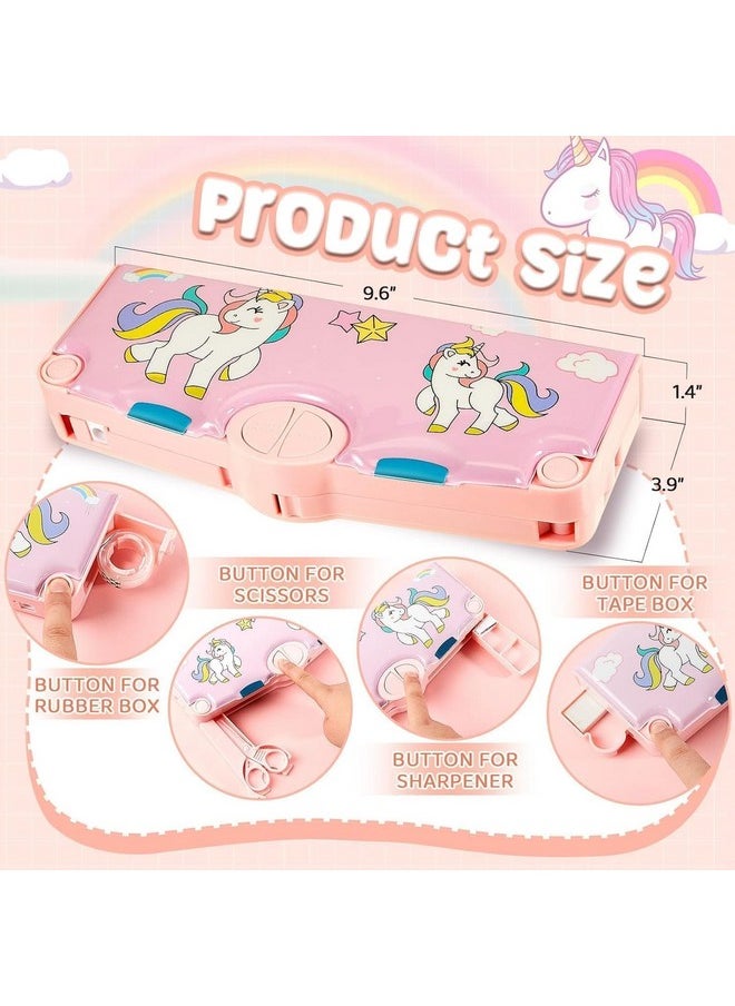 Sky Tech Sky Tech Unicorn Theme Magnetic Pencil Box Multifunctional Stationery For Girls, Magnetic Girls Pouch Return Gifts Kids (With Accessories, Plastic, Pink)  - Image 5